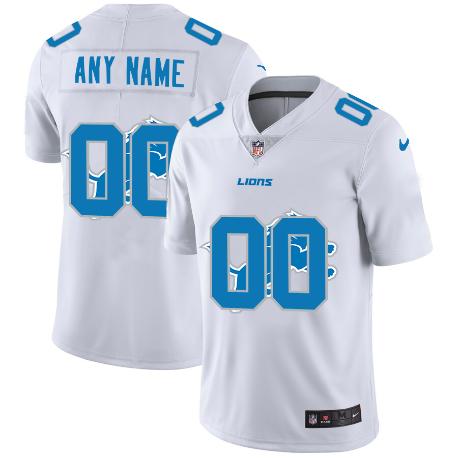 Wholesale Detroit Lions Custom White Men Nike Team Logo Dual Overlap Limited NFL Jersey